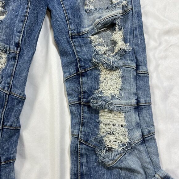 Crysp Denim Men's Destroyed Distressed Jeans Moto Zipper Accents Stretch Size 30 - Picture 5 of 14
